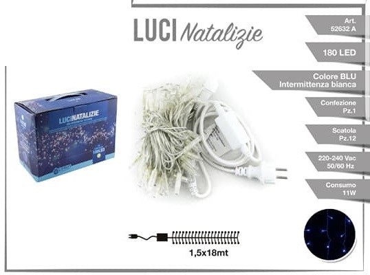 Luci Natale Decorazione 180 Led Luce BLU 1,5x18mt Esterni 52632A dfh