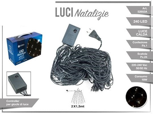 Luci Natale Albero Mantello 240 Led Luce Bianca Calda 2x1,5mt 52653A dfh