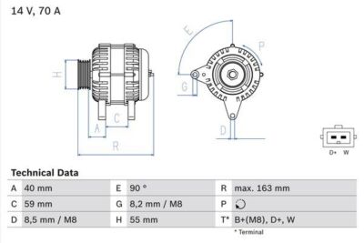 BOSCH Alternator for Volkswagen Golf AEX 1.4 Litre (07/1993-04/1999) Genuine