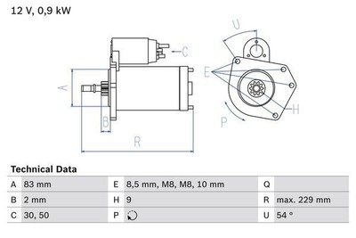 BOSCH Starter Motor for Seat Inca AEX 1.4 Litre November 1995 to November 2003