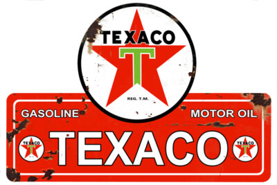 Texaco Gasoline & Motor Oil Cut Out Vintage Metal Sign 23x15.5