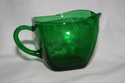 ANCHOR HOCKING Fire King Forest Green Charm Creamer & Sugar #M31