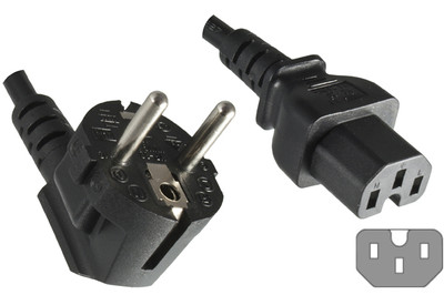 Power Cable SCHUKO HOT Mains Male Plug to IEC C15 Female Socket 2.5m 2.5 metres