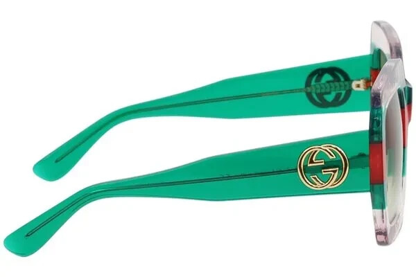 Pre-owned Gucci Gg0178s 001 Crystal Green Red Multicolor Square Sunglasses Authentic 54mm