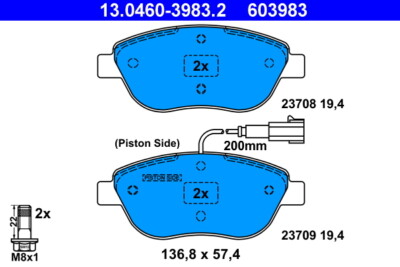 ATE 13.0460-3983.2 Brake Pad Set, disc brake for CHRYSLER,FIAT,LANCIA