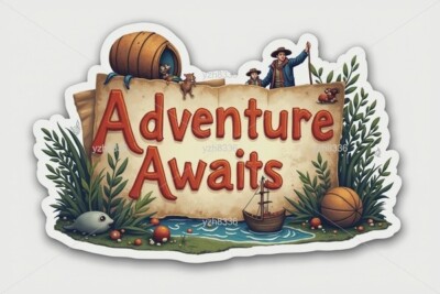 ''Adventure Awaits'' Sticker - Treasure Map Theme - Zink Print