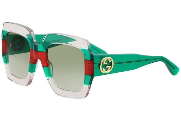 Pre-owned Gucci Gg0178s 001 Crystal Green Red Multicolor Square Sunglasses Authentic 54mm