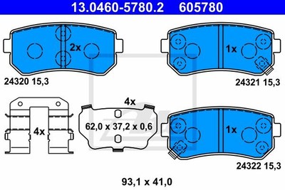 SATZ BREMSBELÄGE BREMSKLÖTZE HINTEN ATE 13046057802 I NEU OE QUALITÄT