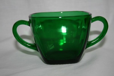 ANCHOR HOCKING Fire King Forest Green Charm Creamer & Sugar #M31