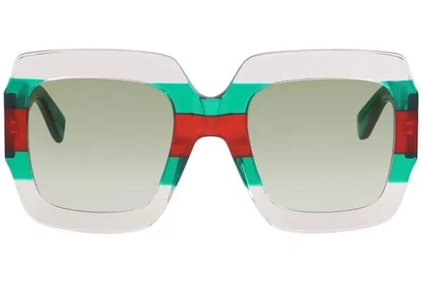 Pre-owned Gucci Gg0178s 001 Crystal Green Red Multicolor Square Sunglasses Authentic 54mm