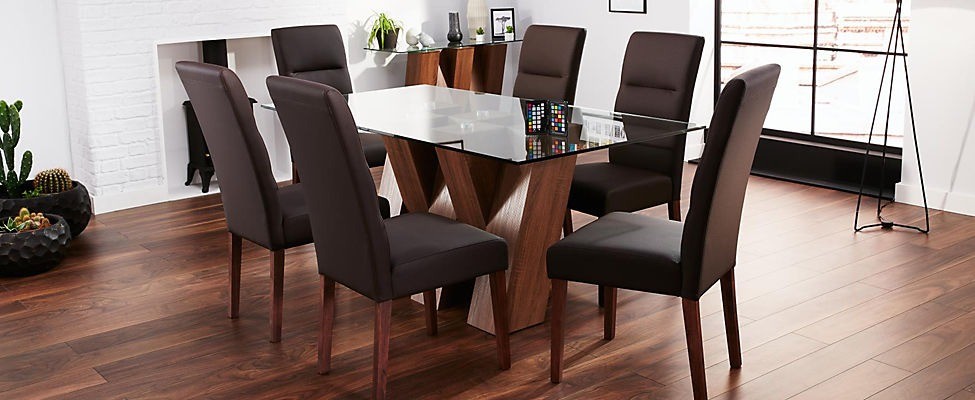 BRAND NEW Harveys set of 4 Modern Dining Chairs Piston Brown | in