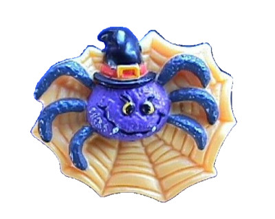 Russ PIN Halloween Vintage SPIDER in WITCH HAT Purple WEB 1980s Brooch STK NEW