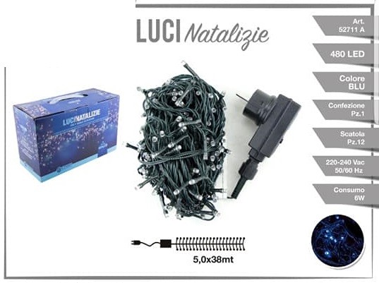 Luci Natale Albero 480 Led Luce BLU Filo Verde 44mt Ip44 52711A dfh