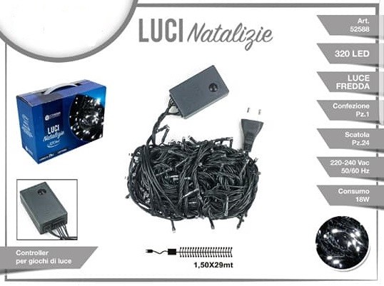Luci Natale Albero 320 Led Luce Bianco Freddo Cavo Filo Verde 29mt 52588a dfh