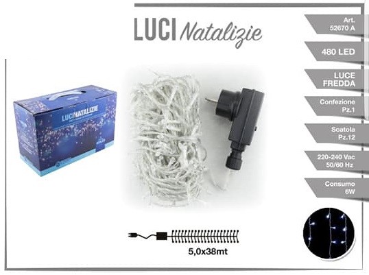 Luci Natale Decorazione 480 Led Luce BLU Cavo 44mt Esterni 52673A dfh