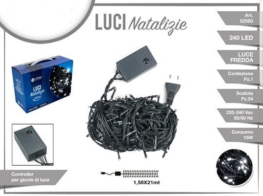 Luci Natale Albero 240 Led Luce Bianca Fredda Cavo Filo Verde 21mt 52583a dfh
