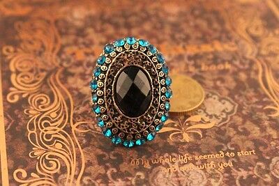 Blue imitation Diamond Gem Ring Finished in Ancient Bronze.Beautifully Made 