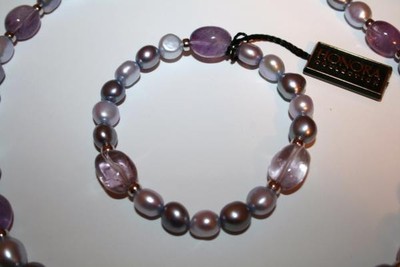 HONORA Lilac Purple FW Cultured Pearl 925 Sterling Necklace & Bracelet Set  D12