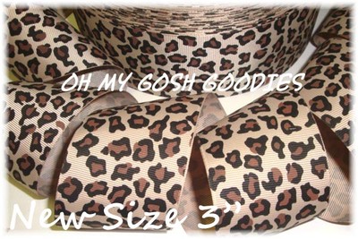 3'' BROWN LEOPARD ANIMAL PRINT GROSGRAIN RIBBON SAFARI CHEER TIC TOC HAIRBOW BOW