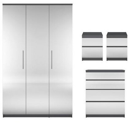 Prague Mirror 4 Piece Package 3 Door Wardrobe 4 Drawer Chest