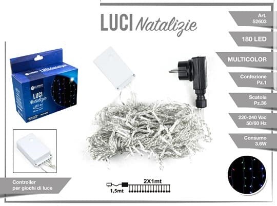 Luci Natale Decorazione Tenda 180 Led Luce Multicolore 2x1mt Esterni 52603A dfh