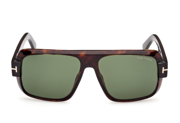 Pre-owned Tom Ford Ft1101 Turner 52n Dark Havana/green Square Men's Sunglasses