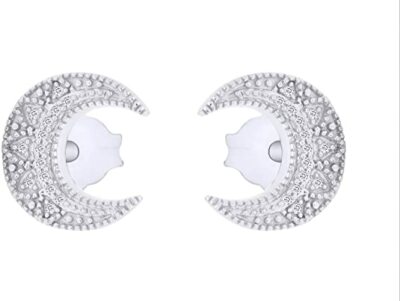 Aria Jewels Minimalist Natural Diamond Accent Crescent Earrings 14K Gold Plate