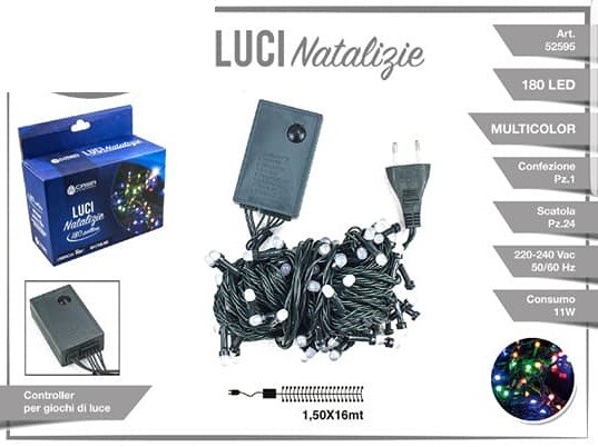 Luci Natale Albero 180 Led Luce Multicolore Cavo Filo Verde 16mt 52595A dfh