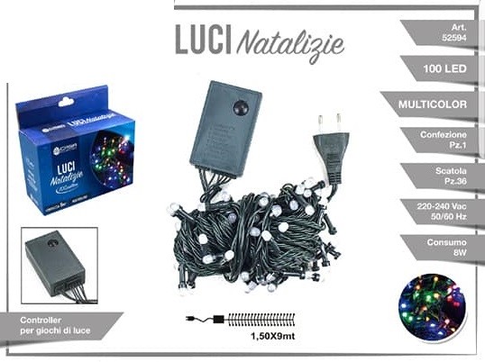Luci Natale Albero 100 Led Luce Multicolore Cavo 1,5mt Filo Verde 9mt 52594A dfh