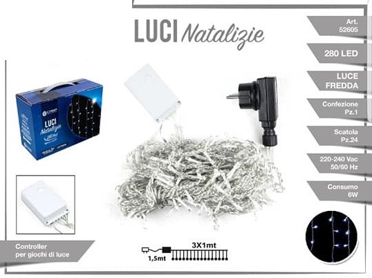 Luci Natale Decorazione Tenda 280 Led Luce Bianca Fredda 3x2m Esterni 52605A dfh