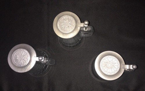 VTG LOT OLD SPICE ETCHED GLASS STEINS Salem Ship Grand Turk COMPASS STYLE