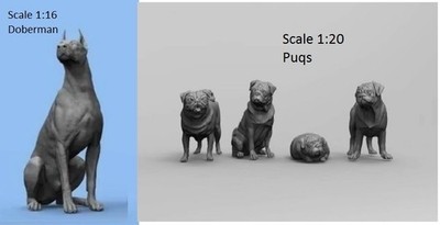 Miniature Kit 3D printing unpainted lot 1:20 pugs and 1:16 Doberman
