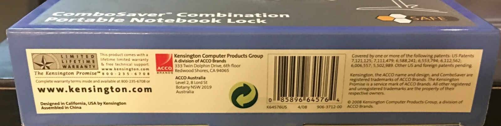 NEW Kensington K64576US ComboSaver Laptop Computer Combination Cable Lock RED