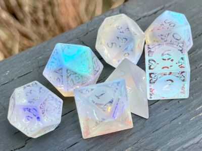 Dragon's Frosted Crystal - 7 Piece Glass Gemstone DND RPG 5e Dice Set