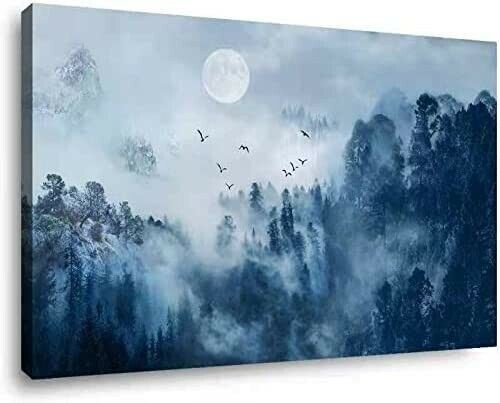 Blue Wall Art Decor Forest Wall Art Bedroom Decorations Canvas Wall Art