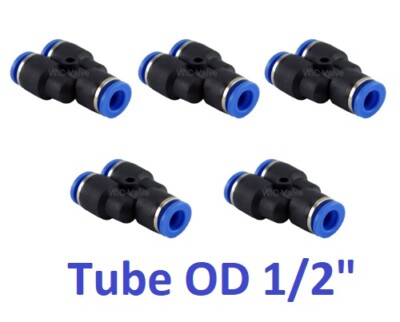 Pneumatic Y Union Connector Tube OD 1/2'' Inch One Touch Push In Fitting 5 Pieces
