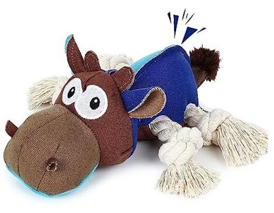 Squeaky Dog Toys for Large Dogs Tug of War Dog Plush Toy Canvas Cattle Blue
