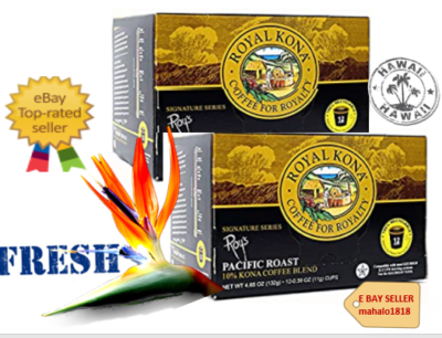LOT OF 2 BOX -Royal Kona ROY'S PACIFIC ROAST 12 Single Serve Pods K-Cups Keurig