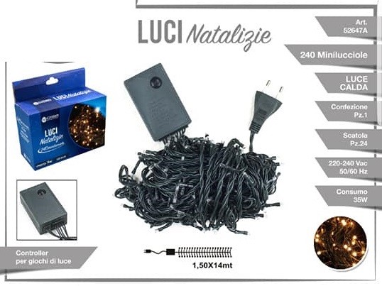 Luci Natale Albero 240 Minilucciole Luce Bianca Calda Filo Verde 14mt 52647A dfh