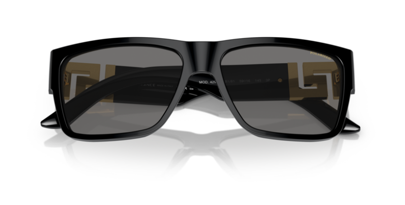 Pre-owned Versace 0ve4296 Gb1/81 Black/dark Grey Polarized 59mm Square Men's Sunglasses In Gray