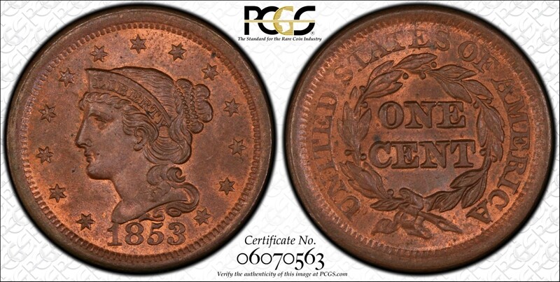 1853 Newcomb 13 1C PCGS MS64RB 1 Large Cent One Penny Cents 🔥