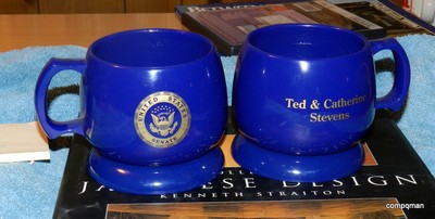 CATHERINE & TED STEVENS SENATOR ALASKA U.S. SENATE COFFEE CUPS & COASTERS