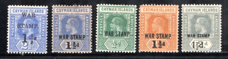 Cayman Islands Stamp Scott #MR2, MR4, MR5, MR6, MR7, War Tax, MLH/MNH, SCV$9.60
