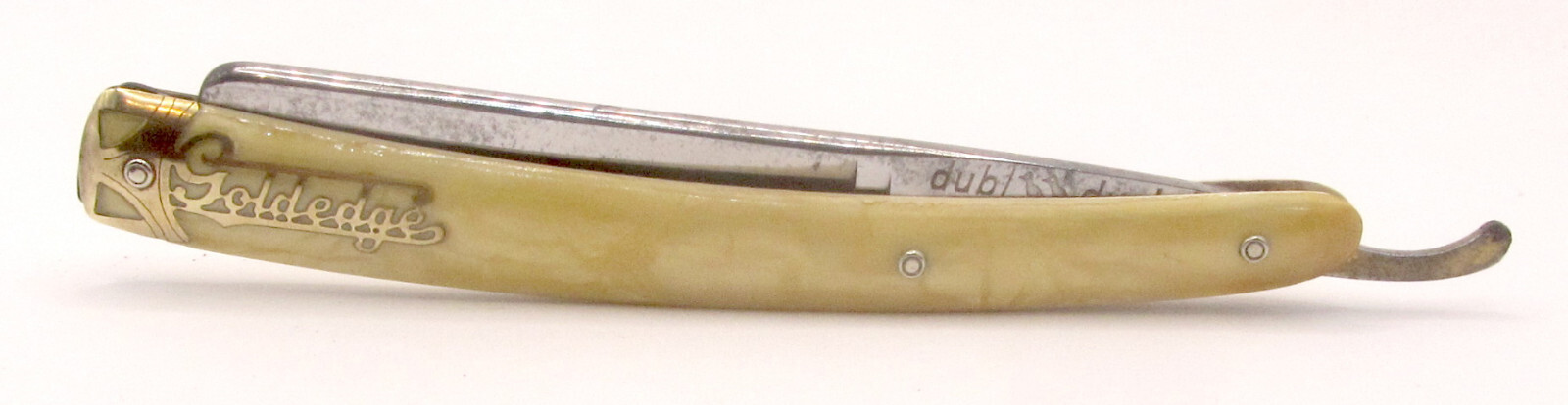 Vintage Dubl Duck "Goldedge" Straight Razor Fancy Bolsters Inlay Pearlduck