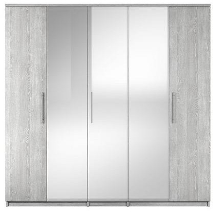 Prague 5 Door Mirrored Wardrobe Grey Ash Height 199 Width 201