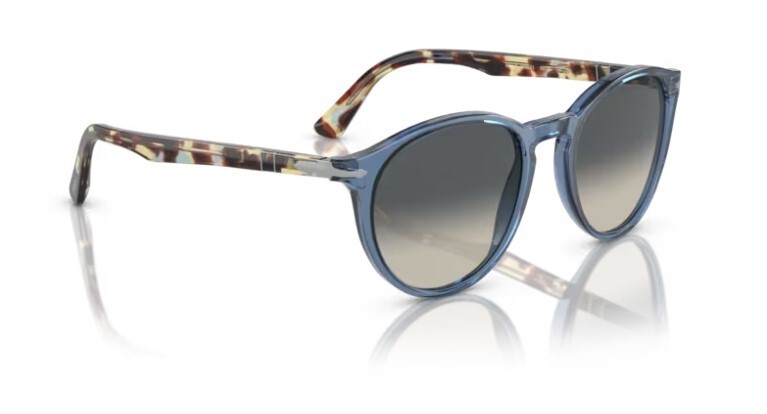 Pre-owned Persol 0po3152s 120271 Transparent Navy/greygradient Round 52mm Men's Sunglasses In Light Grey Gradient Dark Grey