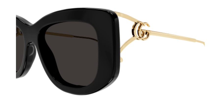Pre-owned Gucci Gg1566s 001 Black-gold/grey Soft Cat Eye Women's Sunglasses In Gray