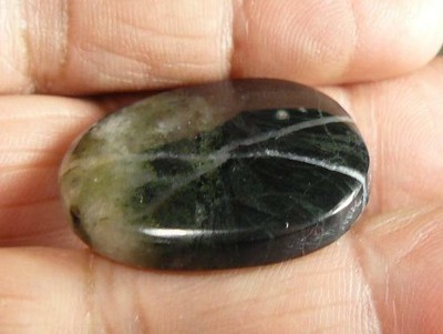Lightning Jade Cabochon, 27x31x5 mm, flat back, natural, nephrite (ja111071)