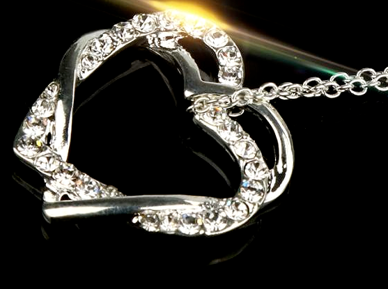 Necklace Crystal Pendants Double Hearts Butterfly Women Silver Jewelry Gold New