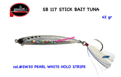 MOLIX STICK BAIT TUNA SB117 COL SW30 PEARL WHITE HOLO STRIPE SPINNING MARE BARCA